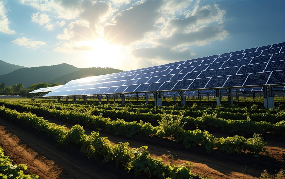 Elevated solar support structures over cropland